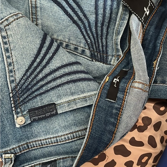 7 For All Mankind Blue Embroidered Wide-Leg Jeans
